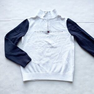 Tommy Hilfiger Boy’s  Signature Flag Quarter-Zip Sweatshirt in White